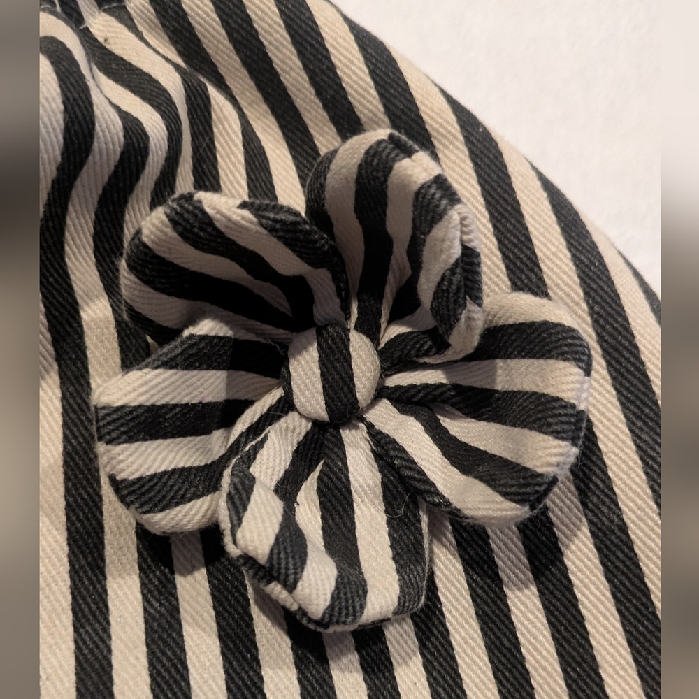 Striped Black and White Women's Bag with Wooden Handle - Picture 9 of 9